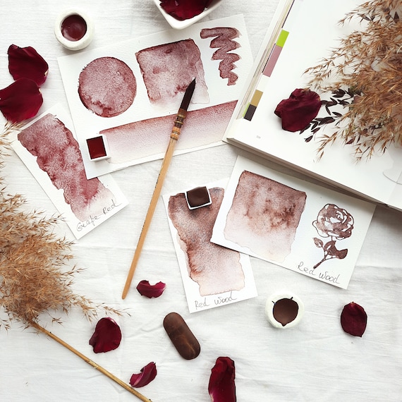 Granulating Watercolor Paint: Grape Red & Wood Red Half Pans