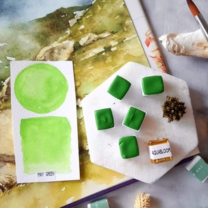 NEW! May Green - handmade watercolor - green shade - dot card ,half pan
