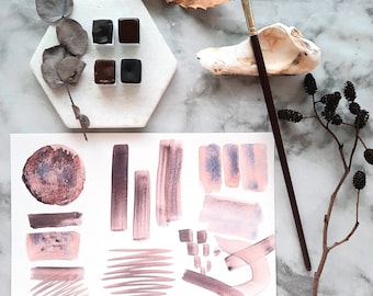 New! Purple Umber - handmade watercolor - raw umber,burnt umber,purple umber,cyprus umber - Umbers set - granulated