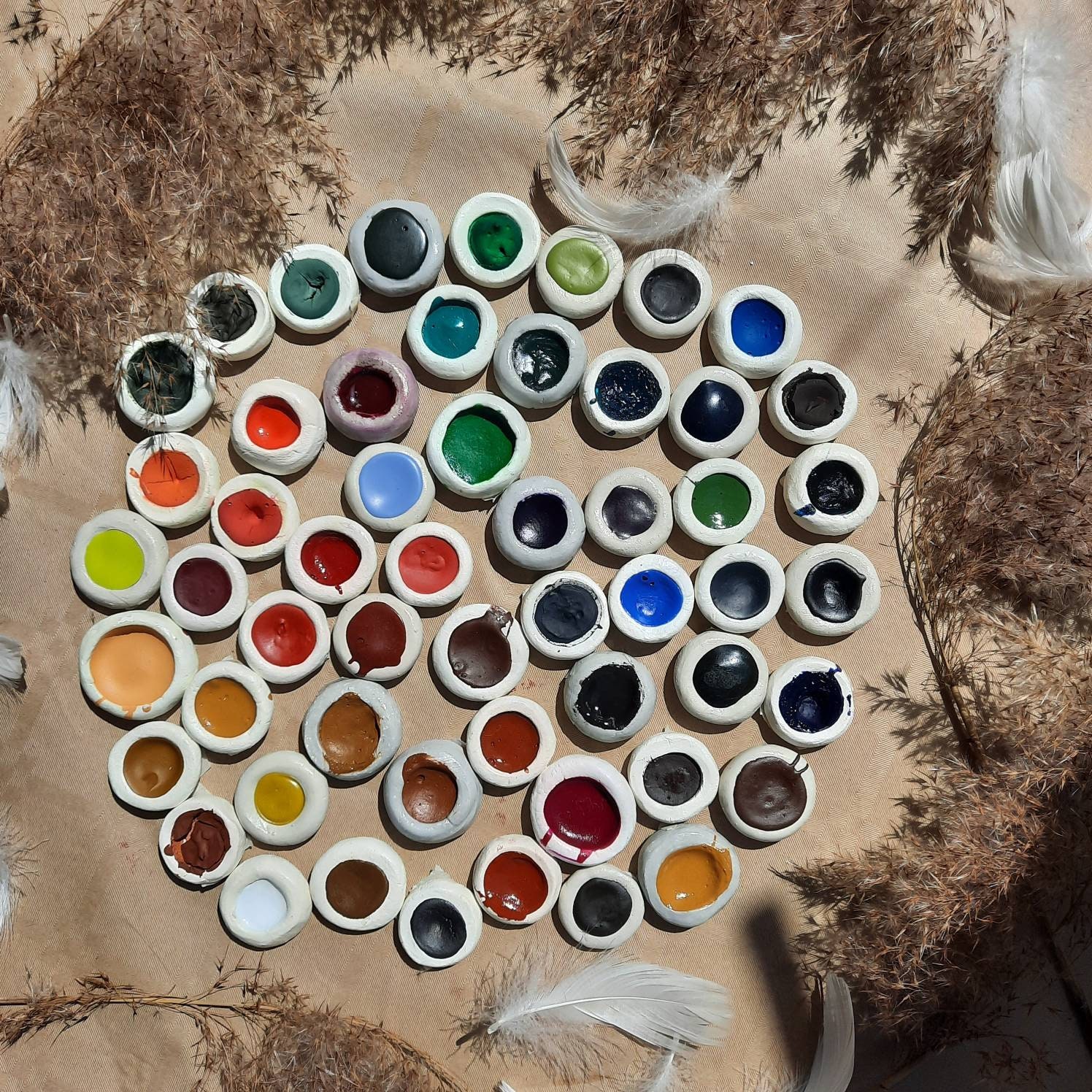 69 Multicolor watercolor in ceramic pots -handmade watercolor-natural pigments