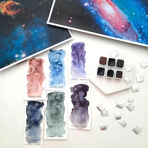 Galaxy Granulated Set / 6 halvformade / handgjord akvarellfärg