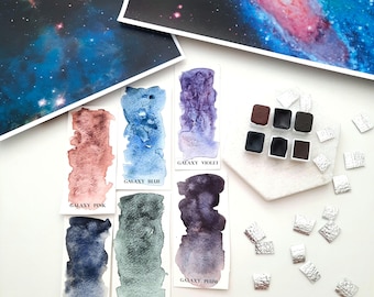 Galaxy Granulated Set / 6 halvformade / handgjord akvarellfärg