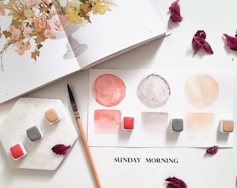 Sunday morning trio - neutral color - handmade watercolor - half pan