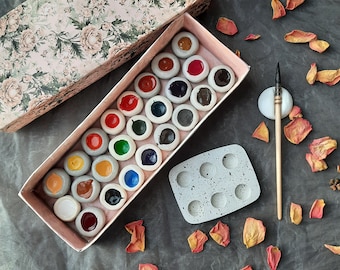 Handmade Watercolor Paint Set - 24 Vibrant Colors, Clay Palette