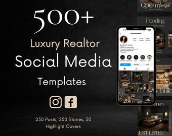 500 Luxury Real Estate Social Media, Realtor Instagram Bundle, Instagram Posts and Stories, Facebook Realtor, Social Media Templates, Canva