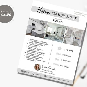 Flyersjabloon voor onroerend goed, Functieblad voor woning, Vastgoedmarketing, Vastgoedsjablonen, Zojuist vermeld, Functieblad huis, Functies van het huis, Functies van het huis