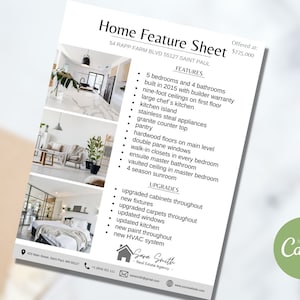 Flyersjabloon voor onroerend goed, Functieblad voor woning, Vastgoedmarketing, Vastgoedsjablonen, Zojuist vermeld, Functieblad huis, Functies van het huis, Functies van het huis