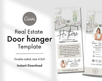 Real Estate Door Hanger Template, New Realtor Door Knocker, Real Estate Agent Introduction Door Tag, Realtor Farming Business Card Canva