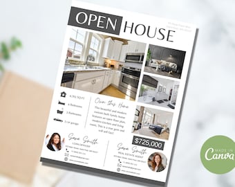 Co-branded Open House Flyer Template, Real Estate Open House Flyer, Real Estate Flyer Template, Realtor Flyer, Real Estate Marketing, Canva