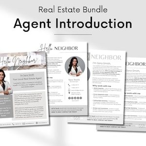 Paquete de folletos de presentación inmobiliaria, carta de presentación del agente, marketing inmobiliario, plantilla de Canva, carta de presentación para un nuevo agente.