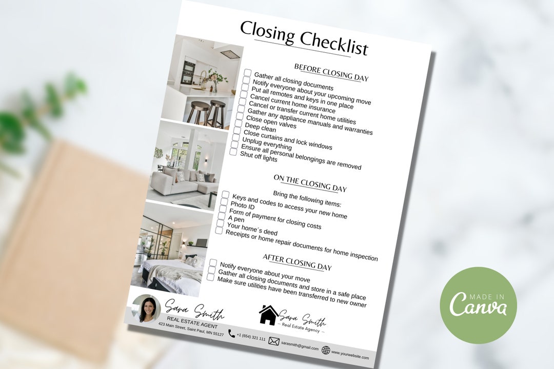 Real Estate Closing Checklist, Real Estate Checklist, Closing Day