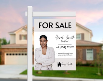 Real Estate Yard Sign Template, For Sale Yard Sign, Customizable For Sale Signage, Canva Template, Modern For Sale Sign, Realtor Yard Sign