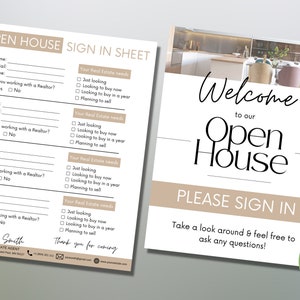 Real Estate Open House Sign & Sign In Sheet, Realtor Open House Forms, Real Estate Sign In Sheet and Open House Welcome Sign Templates