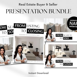 Apresentação de listagem e apresentação do comprador Pacote de apresentação imobiliária, guias imobiliários Canva, pacote de apresentação do vendedor e do comprador