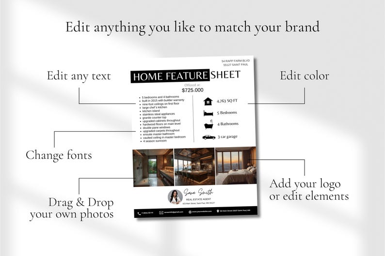 Home Feature Sheet Template | Editable Real Estate Printable Template ...