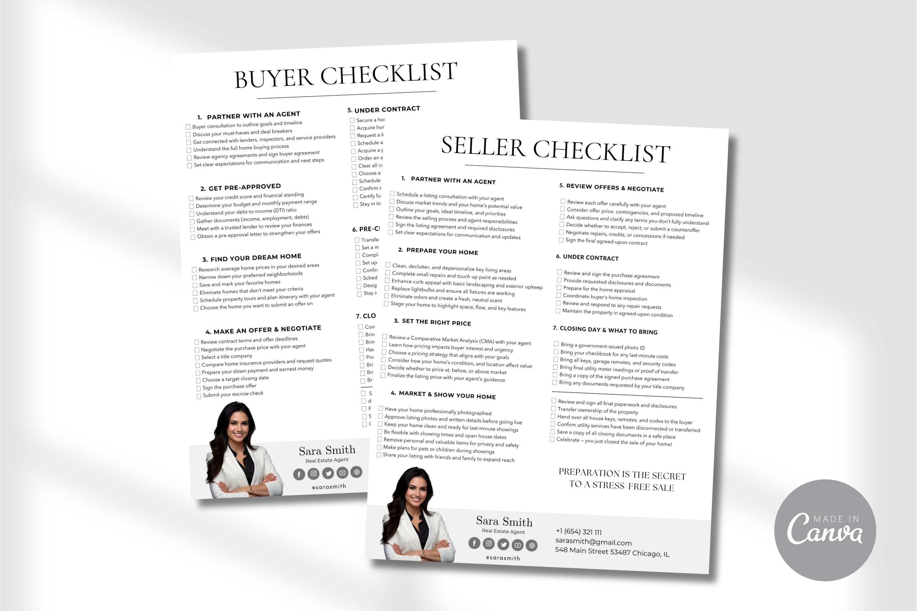 Buyer Seller Checklist Bundle for Real Estate Agents Client Handouts ...