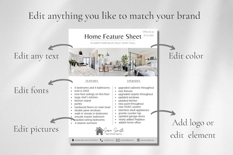 Real Estate Home Feature Sheet, Realtor Flyer Template, Home Upgrades ...