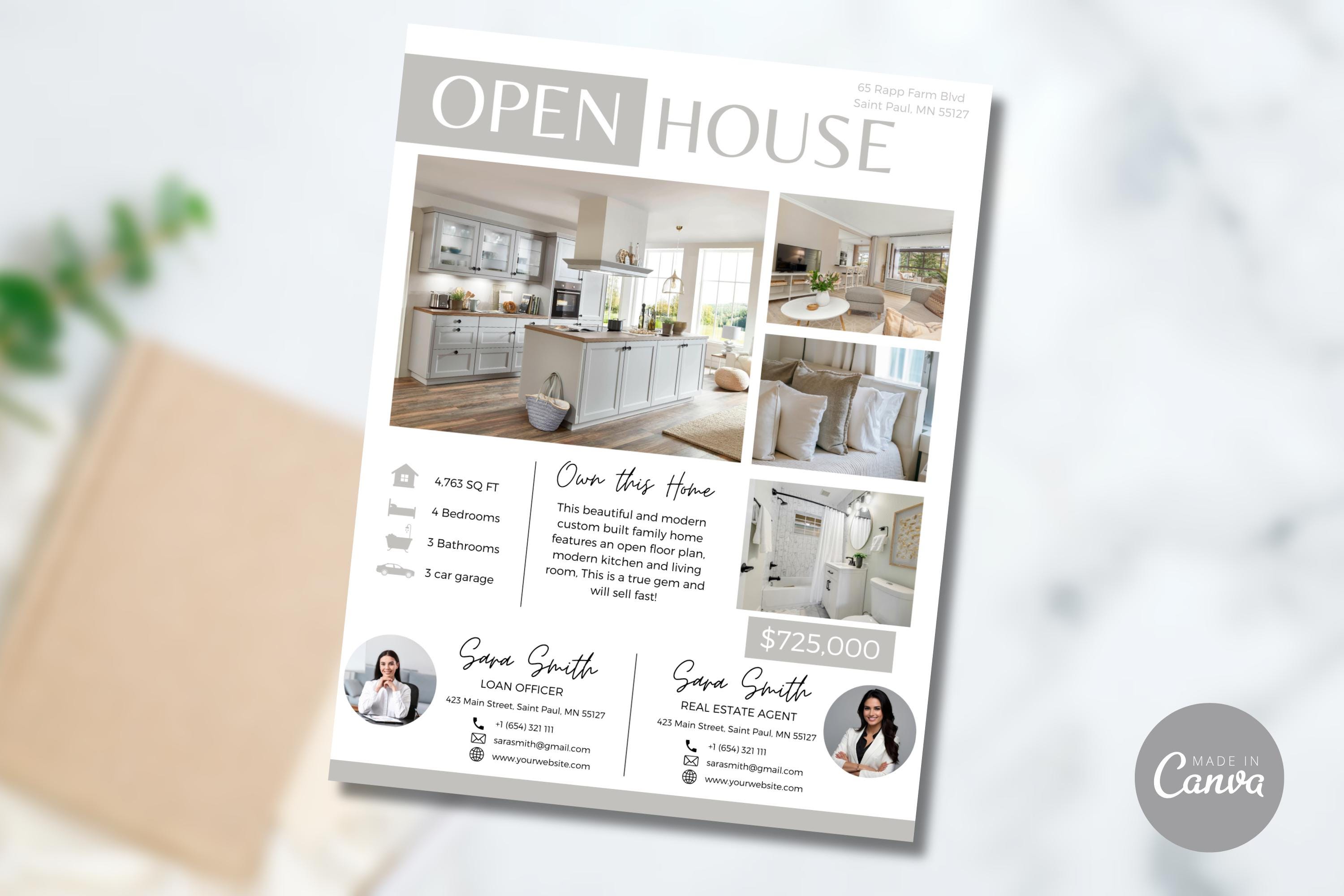 Co-Branded Open House Flyer Vorlage, Flyer Vorlage für die offene Wohnung, Werbeflyer, Realtor Flyer, Canva