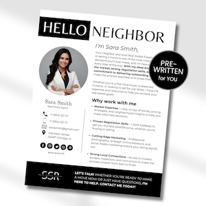 Lettre sur l'agriculture immobilière, présentation de l'agent immobilier, brochure pour l'agent immobilier publipostage, lettre de bonjour voisin, carte Faming Canva