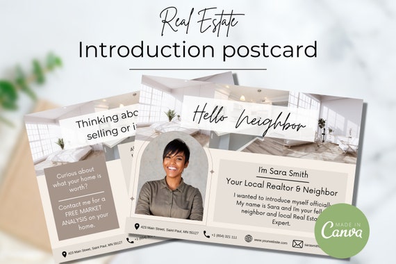 Real Estate postcard, Real Estate Farming postcard, Realtor Postcard, Real Estate Mailer, Hello Neighbor Postcard, Faming Card, Canva