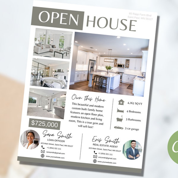 Co-branded Open House Flyer Template Real Estate Open House Flyer Real Estate Flyer Template Realtor Flyer Real Estate Marketing Canva