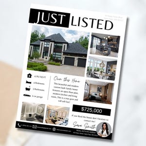 Just Listed Flyer Template, Just Listed Flyer, Real Estate Marketing, Editable Canva Template, Real Estate Postcard, Realtor Flyer Canva
