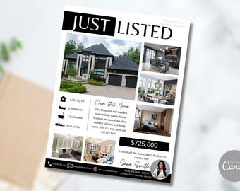 Just Listed Flyer Vorlage, Just Listed Flyer, Wohnungsvermarktung, bearbeitbare Canva Vorlage, Wohnungspostkarte, Realtor Flyer Canva