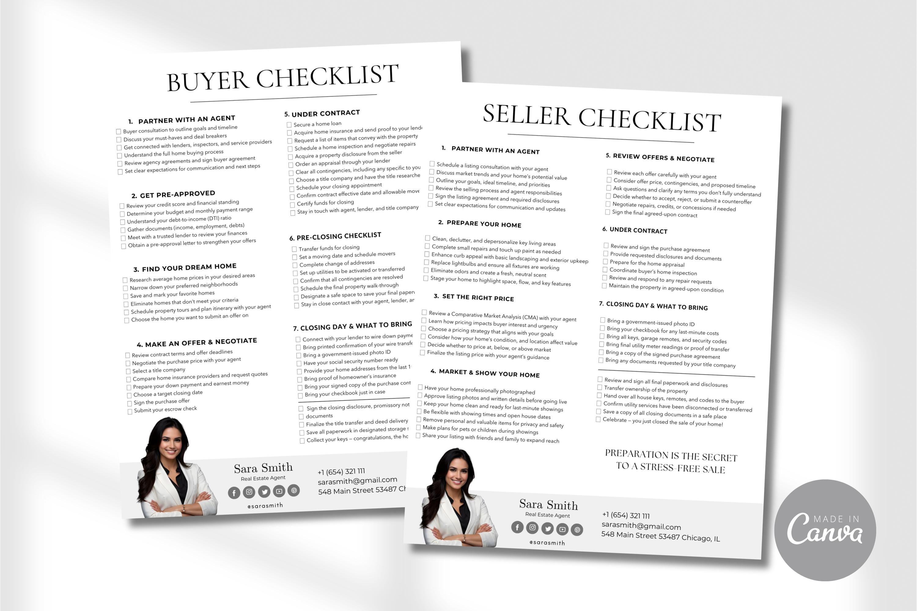 Buyer Seller Checklist Bundle for Real Estate Agents Client Handouts ...