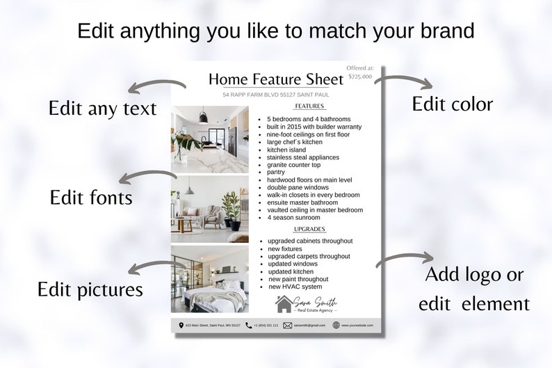 Real Estate Home Feature Sheet Flyer Template, Real Estate Marketing ...