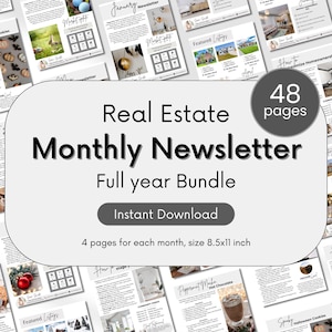 Full Year Real Estate Newsletter Bundle, Real Estate Marketing, Real Estate Newsletter, Realtor Flyer Canva Printable Template Real Estate