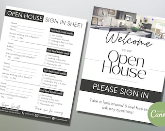 Hoja de inicio de sesión y registro de puertas abiertas de bienes raíces, formularios de puertas abiertas de agentes inmobiliarios, hoja de inicio de sesión de bienes raíces y plantillas de carteles de bienvenida de puertas abiertas