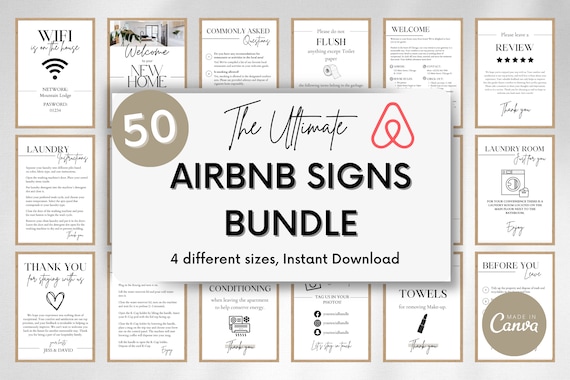 Airbnb Sign Bundle Template, Airbnb Signs for Short term rental, Airbnb Host bundle, Airbnb Welcome sign Wifi Sign Airbnb Welcome Canva