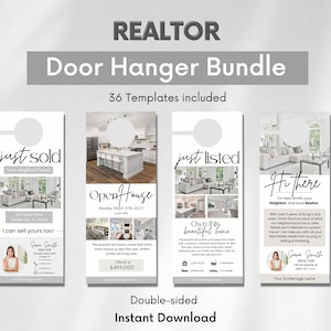 Real Estate Door Hanger Bundle, Realtor Door Hangers, Door Hanger Templates Bundle, Real Estate Farming, Realtor branding, Canva template