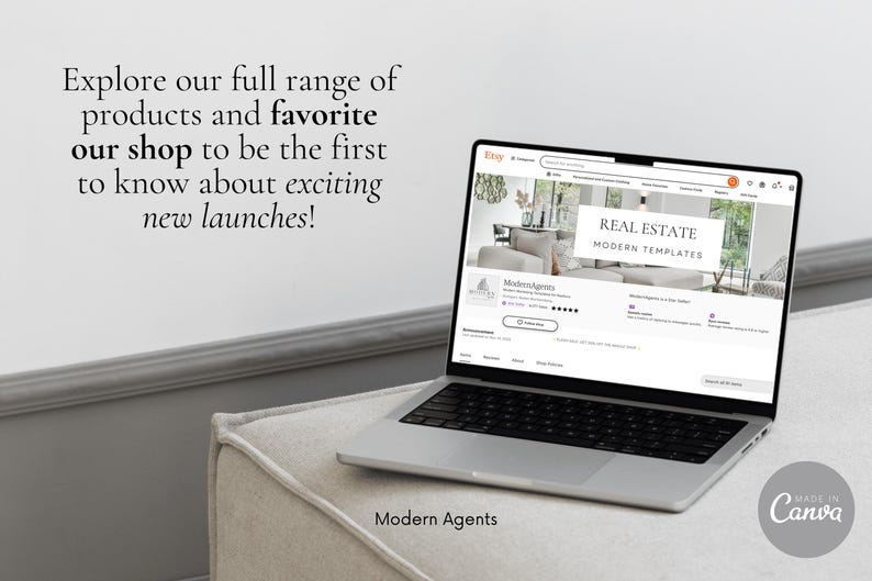 Modern Agents Etsy shop on laptop