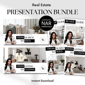Pacote de Apresentação Apresentação de Listagem de Imóveis e Apresentação do Comprador, Guia do Vendedor de Imóveis Guia do Comprador de Imóveis Modelo de Marketing Imobiliário