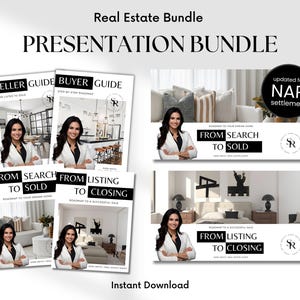 Apresentação de listagem e apresentação do comprador Pacote de apresentação imobiliária, guias imobiliários Canva, pacote de apresentação do vendedor e do comprador