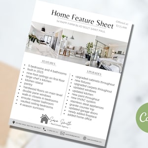 Flyersjabloon voor onroerend goed, Functieblad voor woning, Vastgoedmarketing, Vastgoedsjablonen, Zojuist vermeld, Functieblad huis, Functies van het huis, Functies van het huis