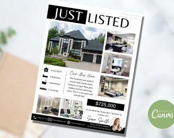 Just Listed Flyer Template, Just Listed Flyer, Real Estate Marketing, Editable Canva Template, Real Estate Postcard, Realtor Flyer Canva