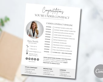 Cronograma de contrato para compradores de imóveis, processo de contrato para compradores de imóveis digital e para impressão, cronograma de fechamento do agente do comprador Canva
