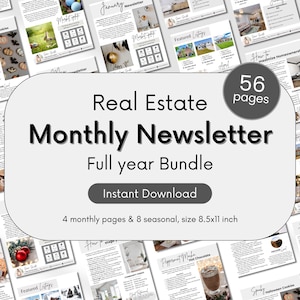 12 Month Real Estate Newsletter Bundle, Real Estate Marketing, Real Estate Newsletter, Realtor Flyer Canva Printable Template Real Estate