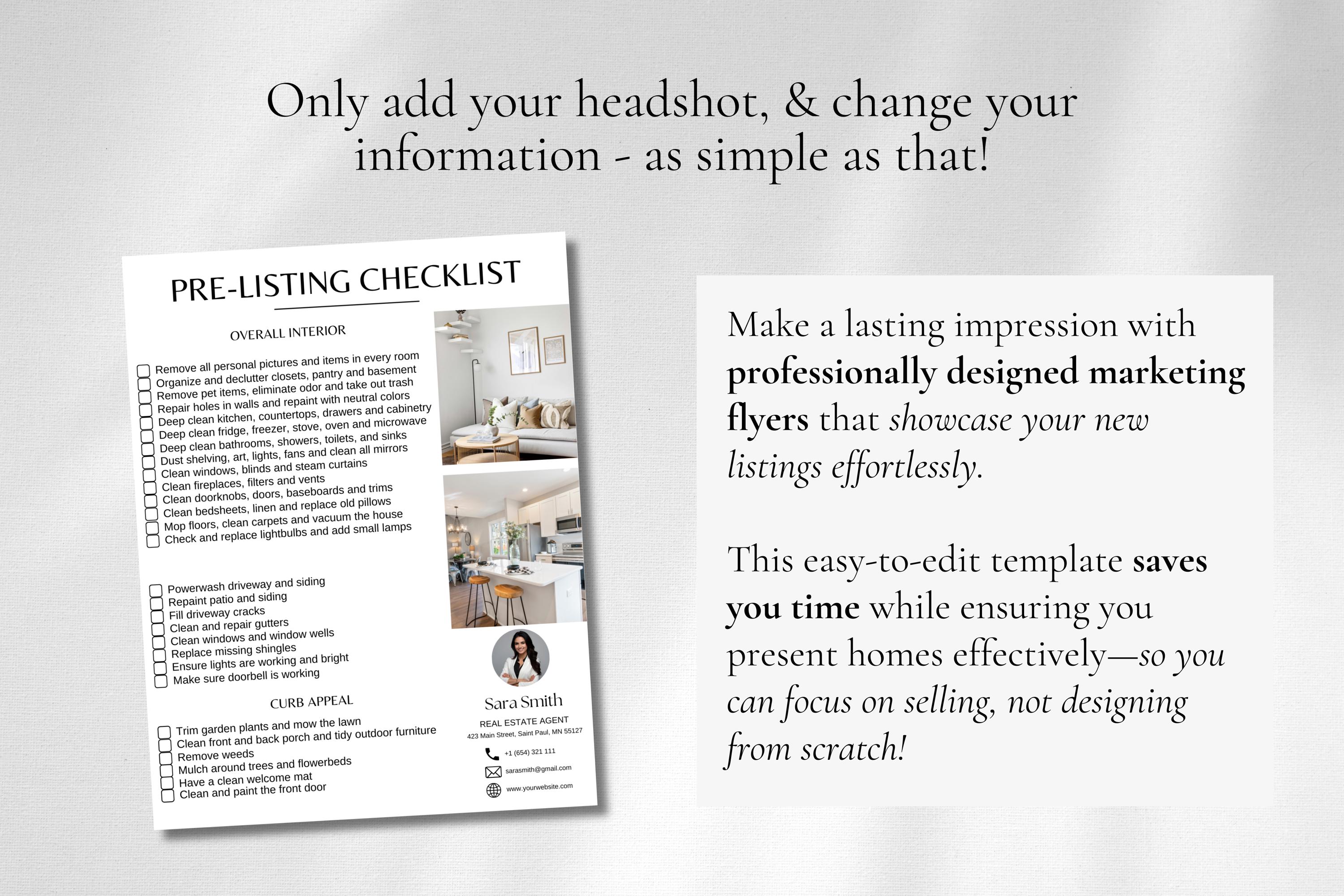 Pre-listing Checklist for Real Estate Agents, Editable Template (canva ...