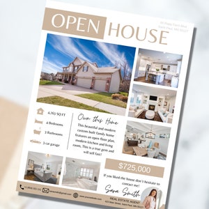 Open House Flyer Template, Real Estate Open House Flyer, Real Estate Flyer Template, Realtor Flyer, Real Estate Marketing, Canva Realtor