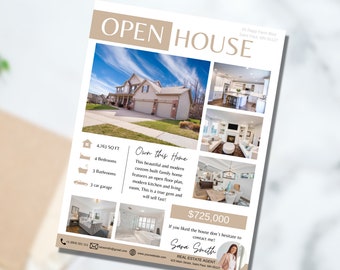 Open House Flyer Template, Real Estate Open House Flyer, Real Estate Flyer Template, Realtor Flyer, Real Estate Marketing, Canva Realtor