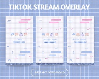 Lofi Kawaii Animated Stream Overlay: Pink Blue Chat Scene (Digital Download)