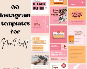 60 Bright Social Media Templates for Nonprofits, Activism Instagram | Pink Orange Editable NonProfit Canva Instagram Post Templates