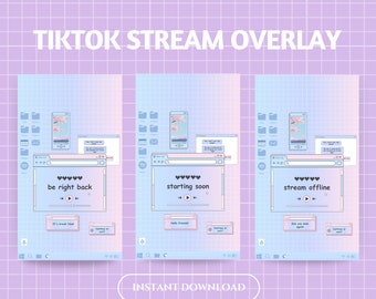 Retro Rosa Blå Stream Overlay: Lofi Kawaii TikTok-scener (digital nedladdning)