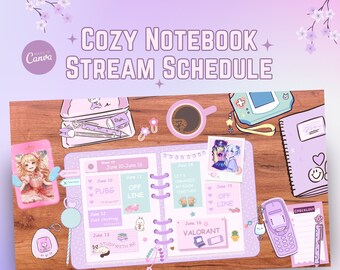 Horario semanal de transmisiones de Pastel Lofi: Plantilla de anime kawaii (PDF editable en Canva)