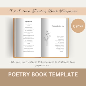 Modello di libro di poesie da 5 x 8 pollici, modello di libro Canva, modello minimalista autopubblicato, modello KDP di libro in brossura interno 5x8 per libro di poesie
