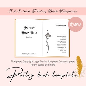 Modello di libro di poesie minimalista da 5 x 8 pollici, modello di libro Canva, modello di autopubblicazione, modello KDP di libro in brossura interno 5x8 libro di poesie