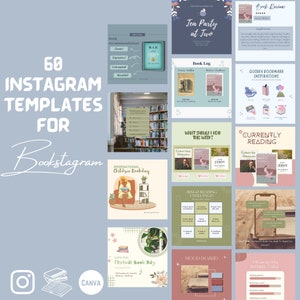 Bookstagram Post Templates | 60 pink blue Instagram Post Templates | Book Instagram Templates | Book Blogger Template | bookworm instagram